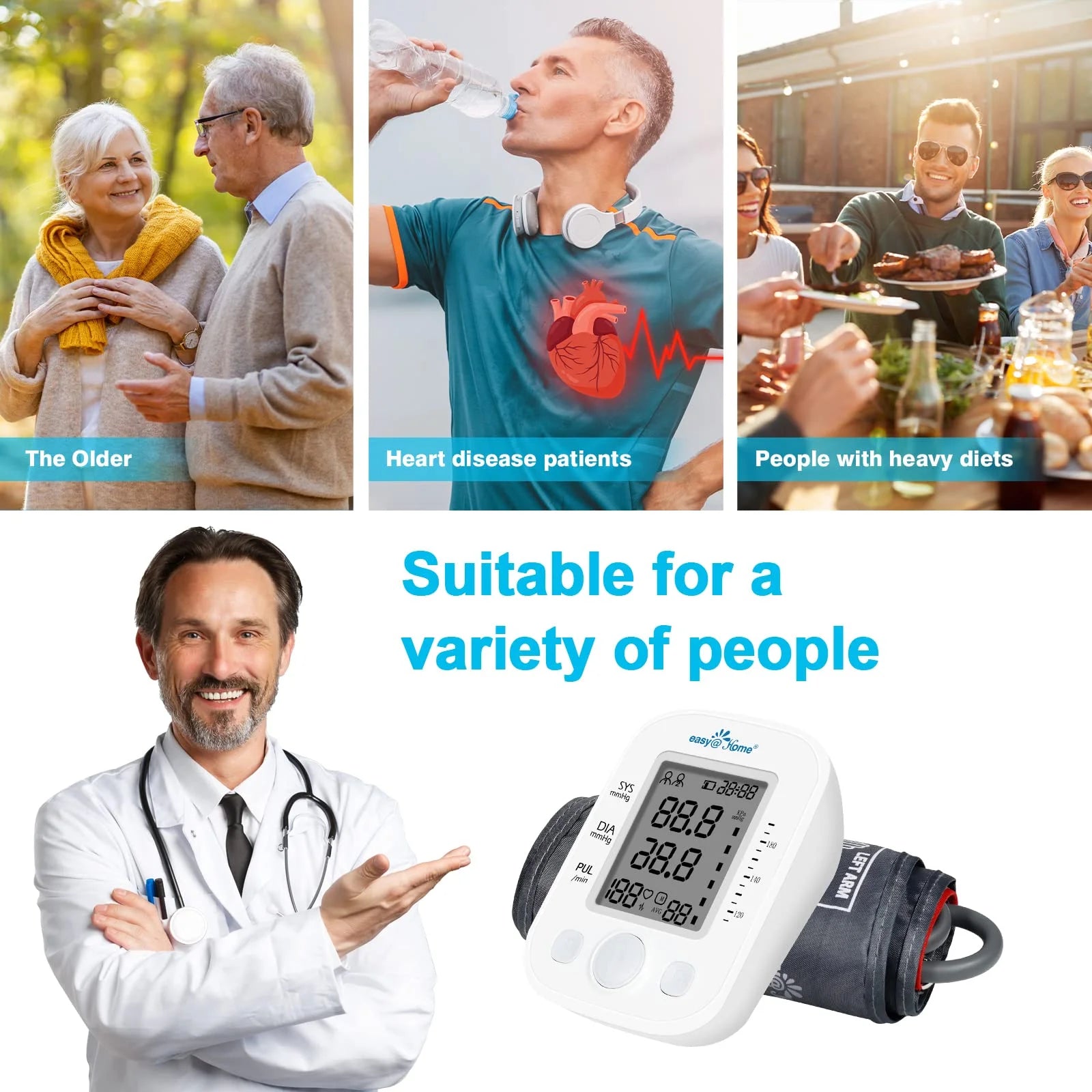 Digital Upper Arm Blood Pressure Monitor with Cuff, Battery, Bag
