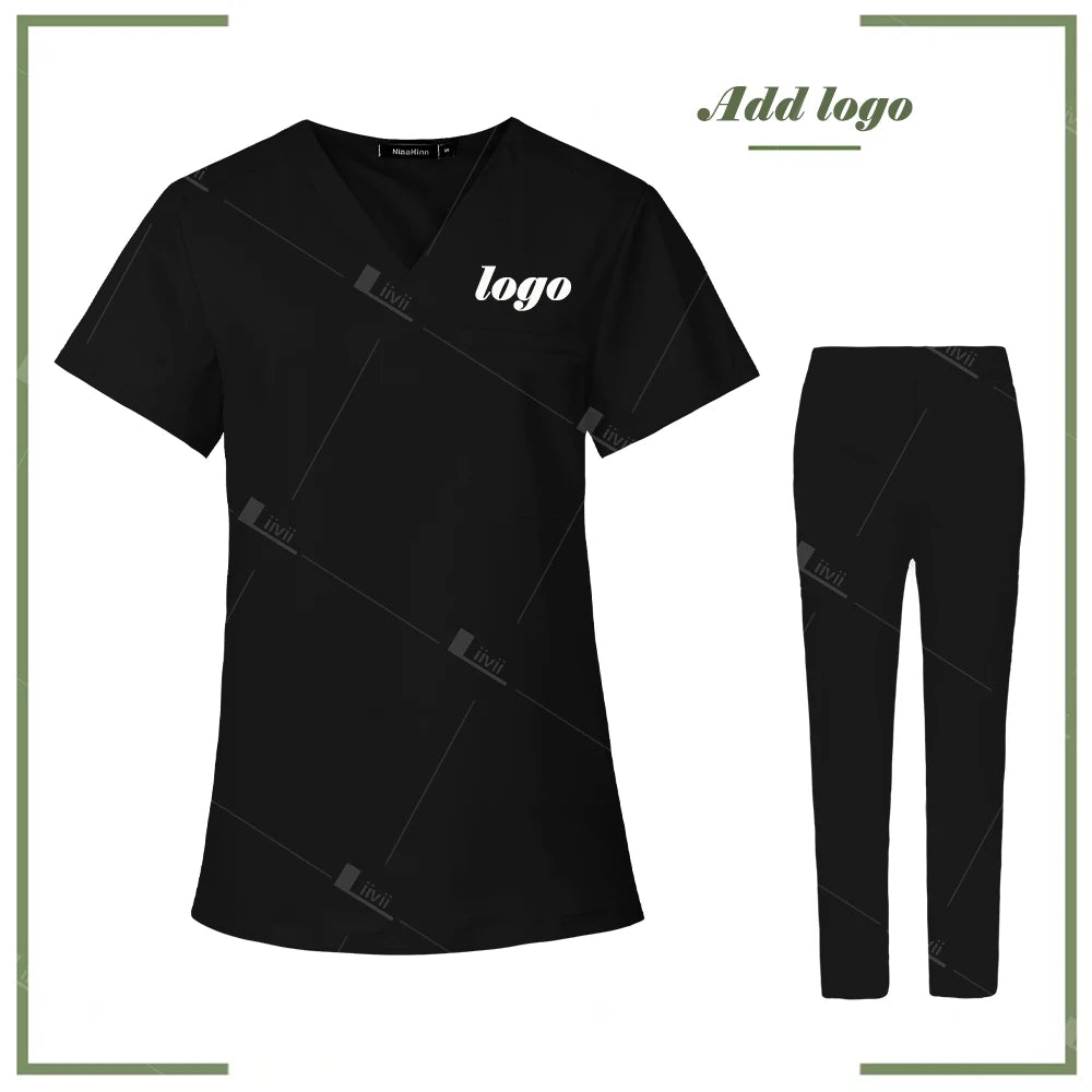 Scrubs Uniform Women Men Medical Nurse Uniforms Elastic Scrubs Top Hospital Surgical Gowns Pockets Blouse Nursing Accessories
