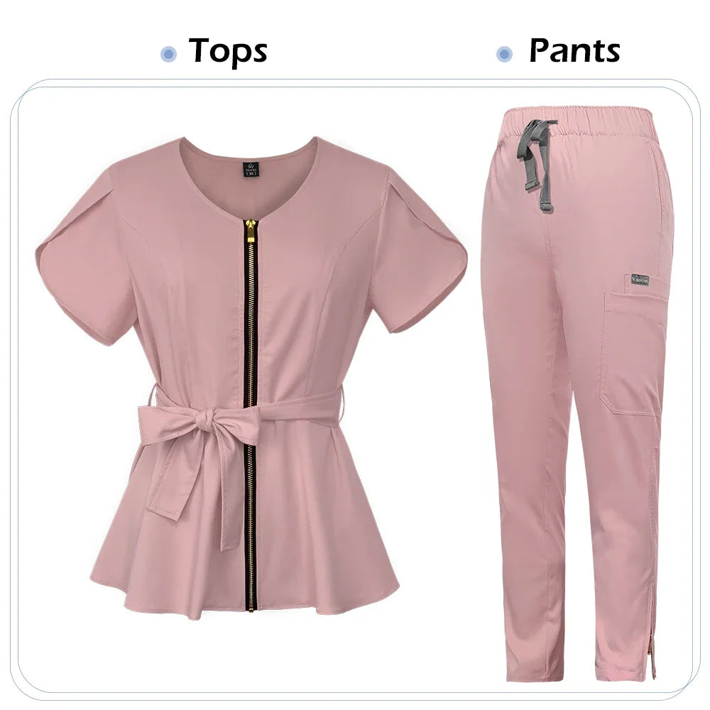 Medical Uniforms Women Printed LOGO Short-Sleeved Surgical Work Oral Doctor Pet Nurse Scrub Uniform Scrub Sets Hospital Workwear