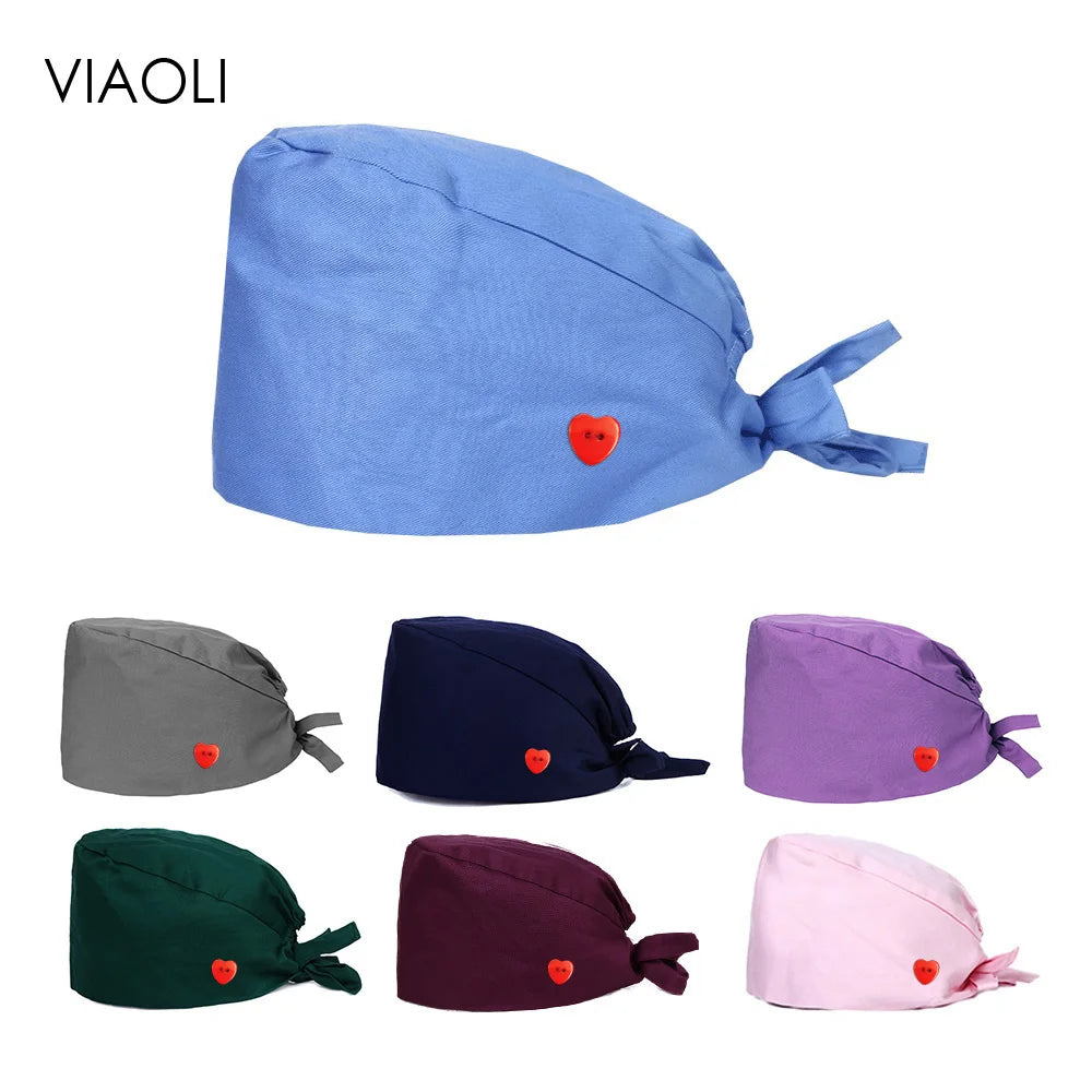 Wholesale Solid Color Surgical Hats Bandage Nursing Scrubs Hat Beautician Working Nurse Cap Hats Lab Medical Women Scrubs Cap