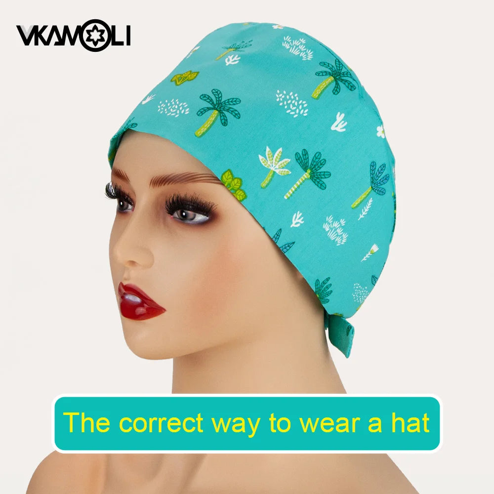 Gorro Clínicos Cartoon Printing Scrubs Caps Surgery Hat Men Nurse Scrubs Cap Pet Clinic Work Hat Medical Scrub Hats