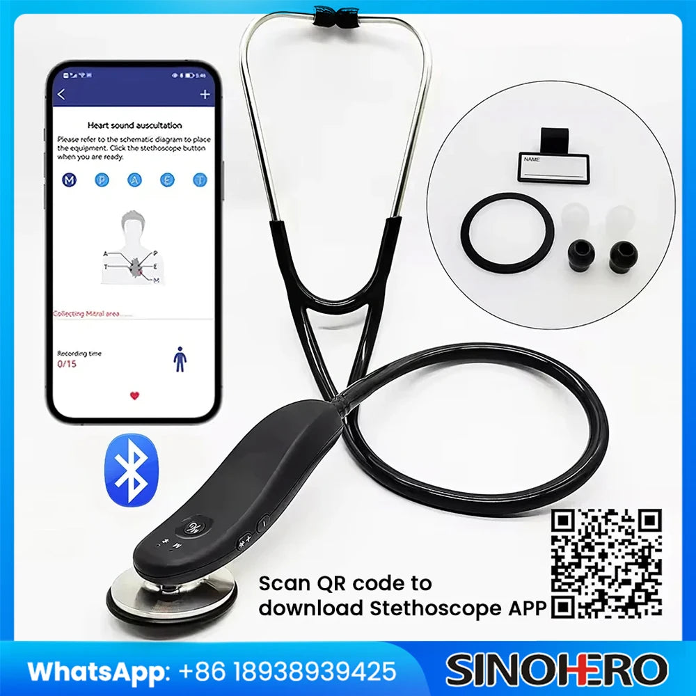 Digital Bluetooth Wireless Intelligent Electronic Stethoscope 40X Magnification for Clinics, Hospitals Record and Share Data