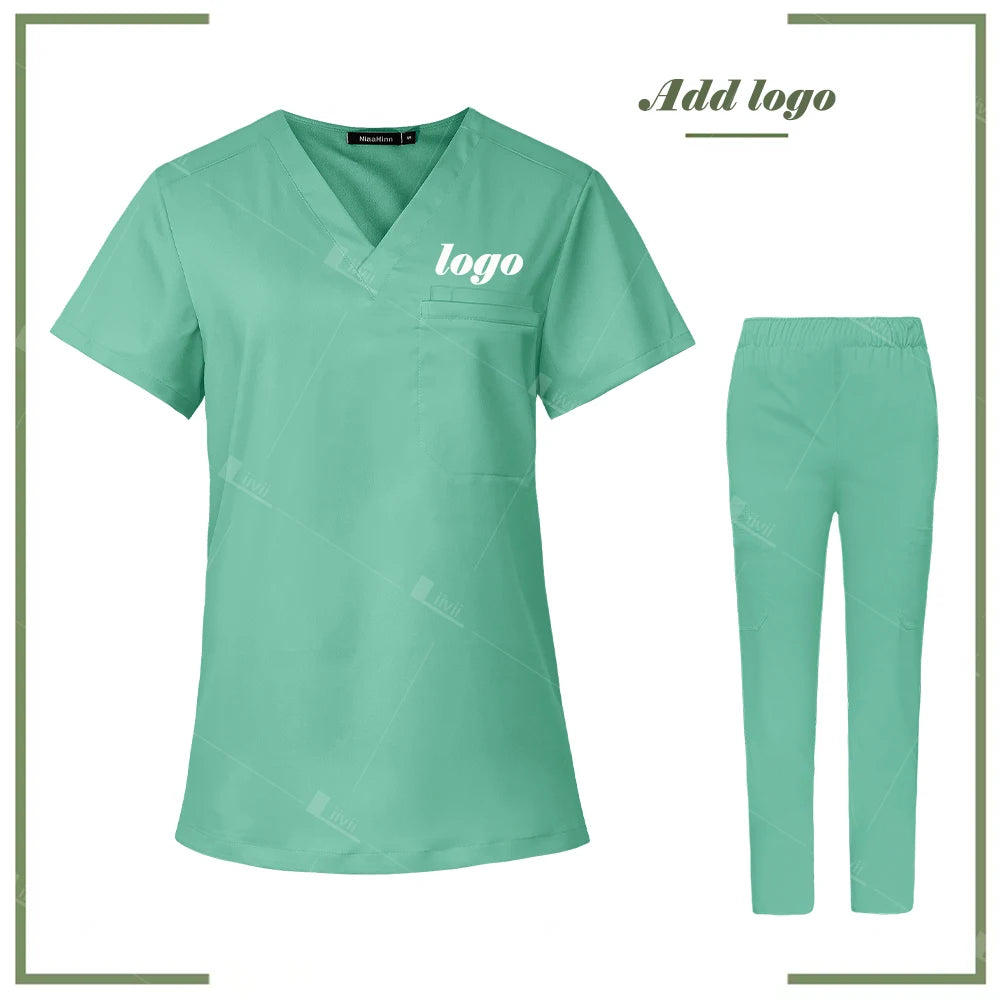 Scrubs Uniform Women Men Medical Nurse Uniforms Elastic Scrubs Top Hospital Surgical Gowns Pockets Blouse Nursing Accessories
