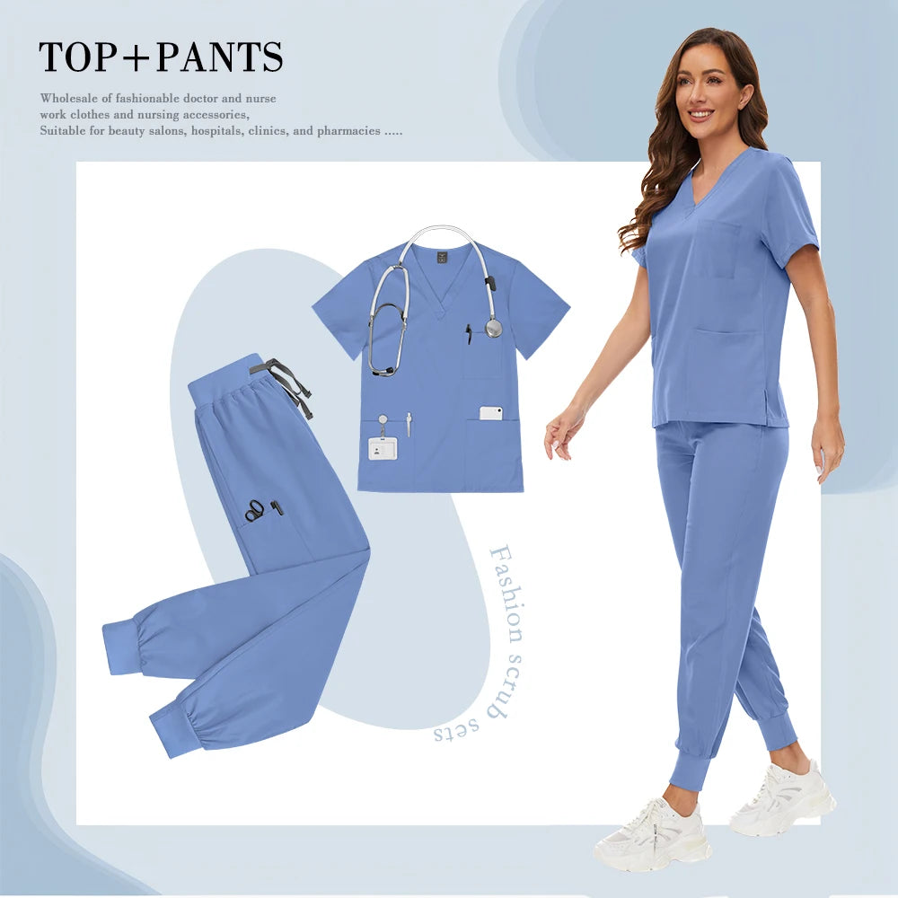 Hospital Nursing Scrubs Classic Uniforms Sets Medical Scrub Elastic Lightweight Workwear Pet Beauty Nurse Clinical Uniform Women