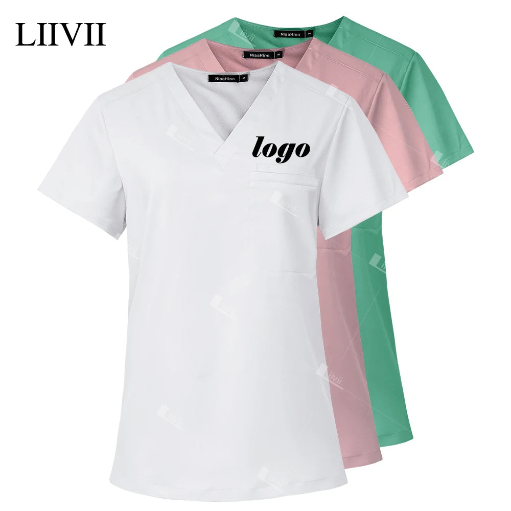 Scrubs Uniform Women Men Medical Nurse Uniforms Elastic Scrubs Top Hospital Surgical Gowns Pockets Blouse Nursing Accessories