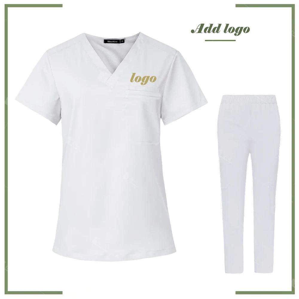 Scrubs Uniform Women Men Medical Nurse Uniforms Elastic Scrubs Top Hospital Surgical Gowns Pockets Blouse Nursing Accessories