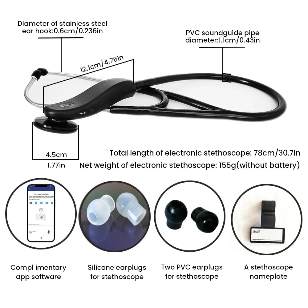 Digital Bluetooth Wireless Intelligent Electronic Stethoscope 40X Magnification for Clinics, Hospitals Record and Share Data