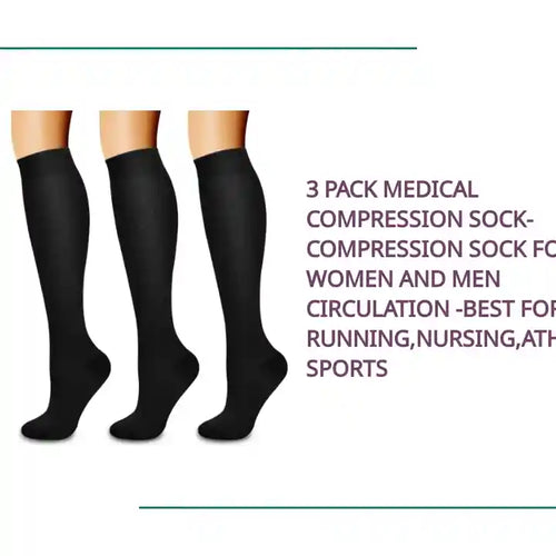 3 Pack Medical Compression Sock-Compression Sock for Women and Men Circulation -Best for Running,Nursing,Athletic Sports by@Outfy