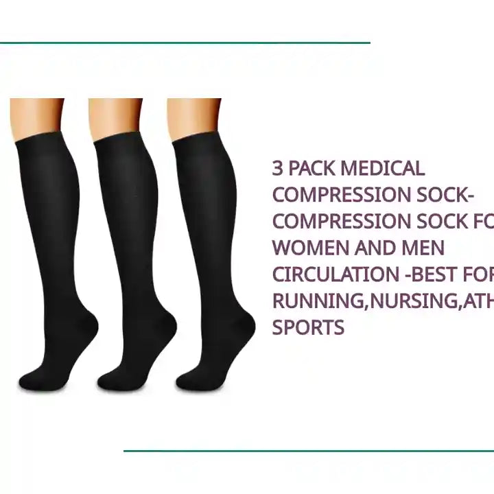 3 Pack Medical Compression Sock-Compression Sock for Women and Men Circulation -Best for Running,Nursing,Athletic Sports by@Outfy