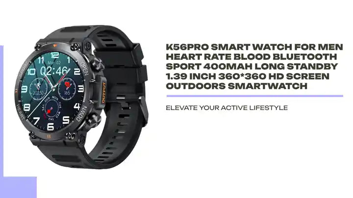 K56Pro Smart Watch for Men Heart Rate Blood Bluetooth Sport 400Mah Long Standby 1.39 Inch 360*360 HD Screen Outdoors Smartwatch by@Outfy
